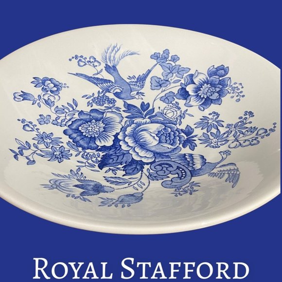 13.5" Pasta Serving Bowl Asiatic Pheasant Dark Blue by Royal Stafford - Picture 2 of 8